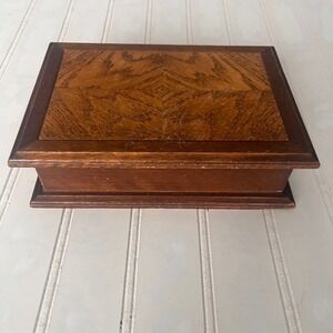Vintage Wooden Jewelry Box Mirror Organizer Storage Keepsake Keepsake  Chest